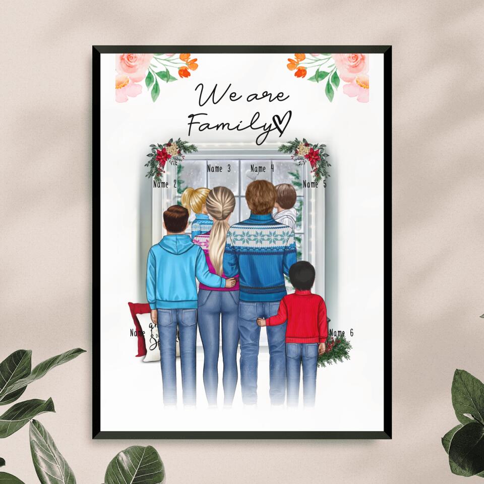 Personalisiertes Poster - Familie + 1-4 Kinder - Weihnachtsposter