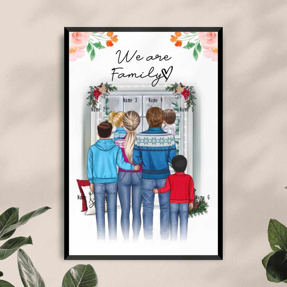 Personalisiertes Poster - Familie + 1-4 Kinder - Weihnachtsposter