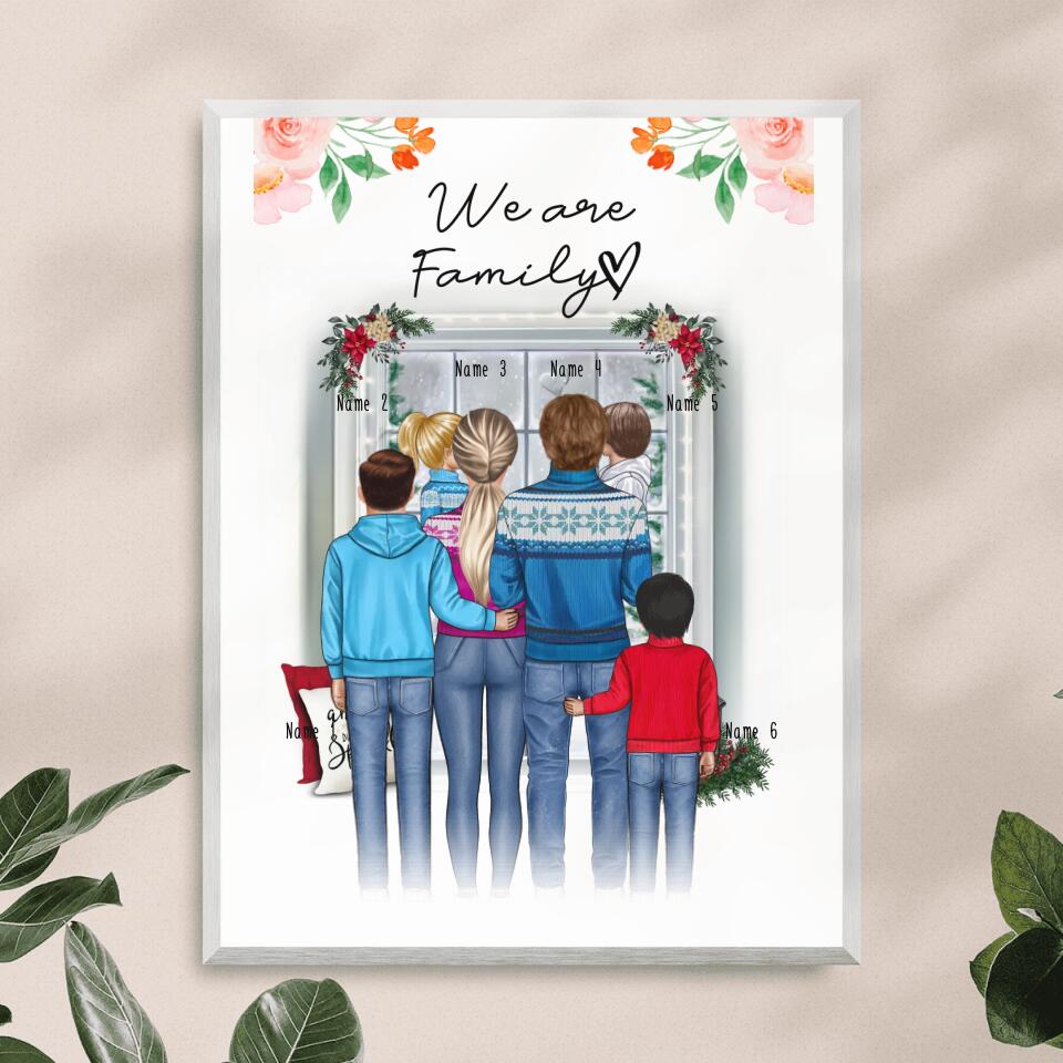 Personalisiertes Poster - Familie + 1-4 Kinder - Weihnachtsposter
