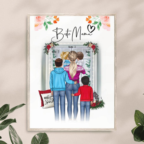 Personalisiertes Poster - Mama/Mutter + 1-4 Kinder - Weihnachtsposter