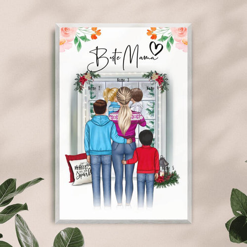 Personalisiertes Poster - Mama/Mutter + 1-4 Kinder - Weihnachtsposter