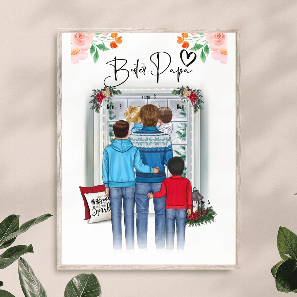 Personalisiertes Poster - Papa/Vater + 1-4 Kinder - Weihnachtsposter