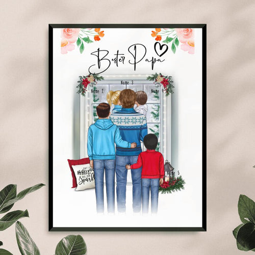 Personalisiertes Poster - Papa/Vater + 1-4 Kinder - Weihnachtsposter