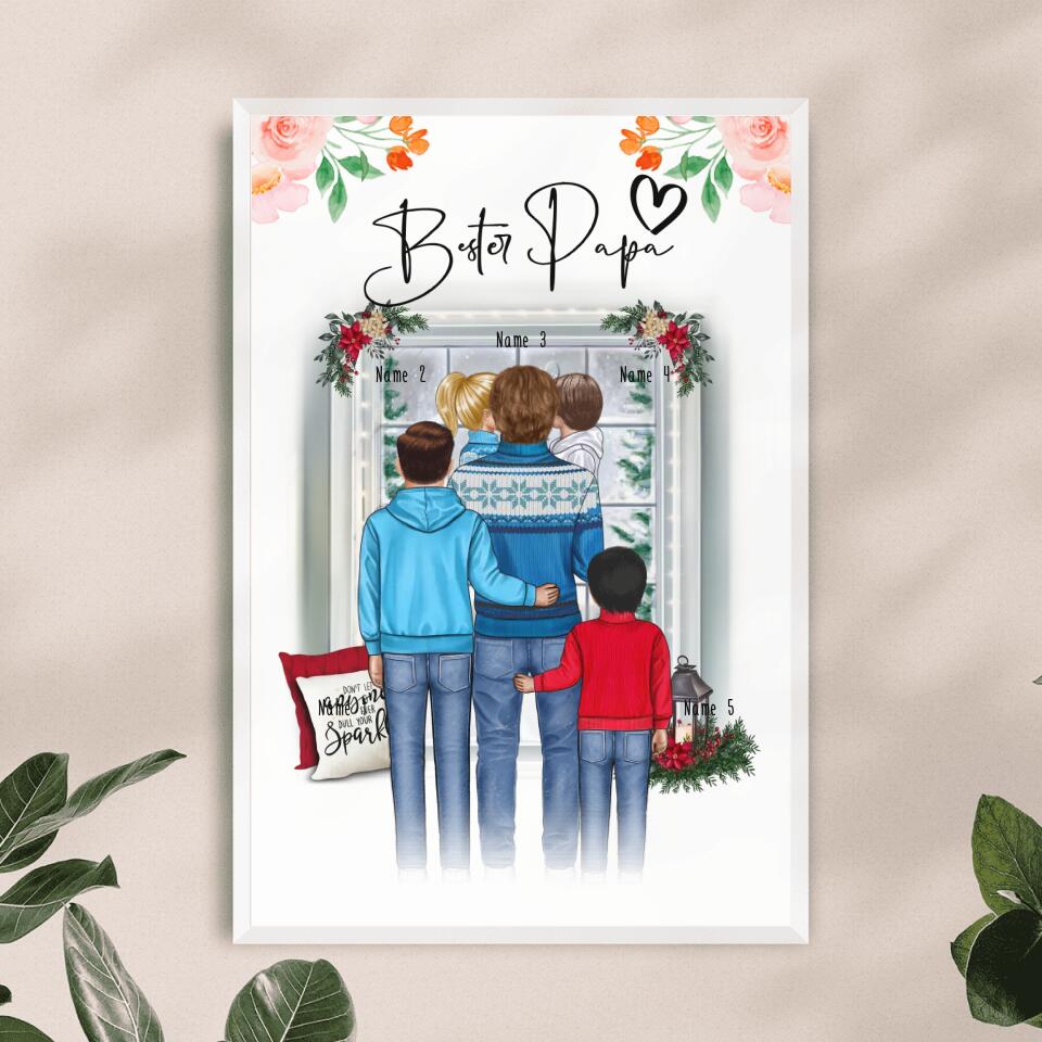 Personalisiertes Poster - Papa/Vater + 1-4 Kinder - Weihnachtsposter