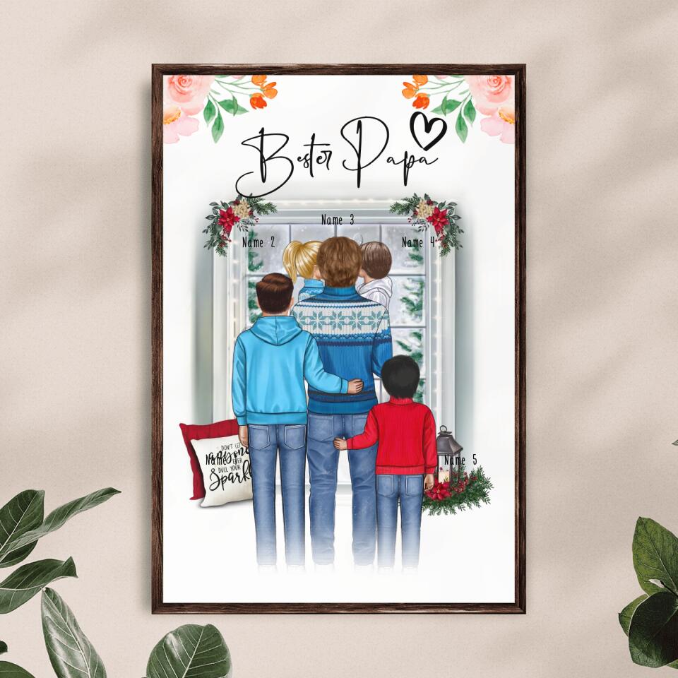 Personalisiertes Poster - Papa/Vater + 1-4 Kinder - Weihnachtsposter