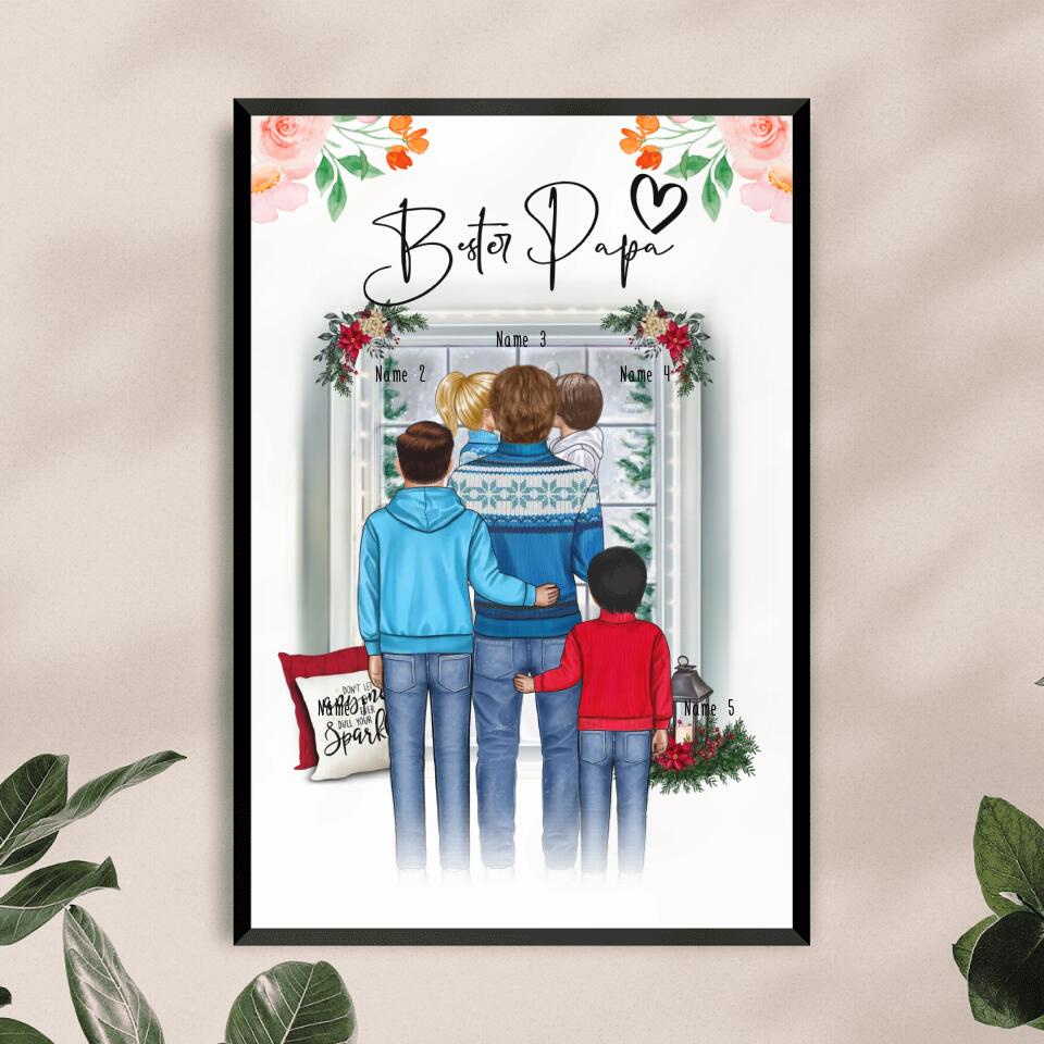 Personalisiertes Poster - Papa/Vater + 1-4 Kinder - Weihnachtsposter