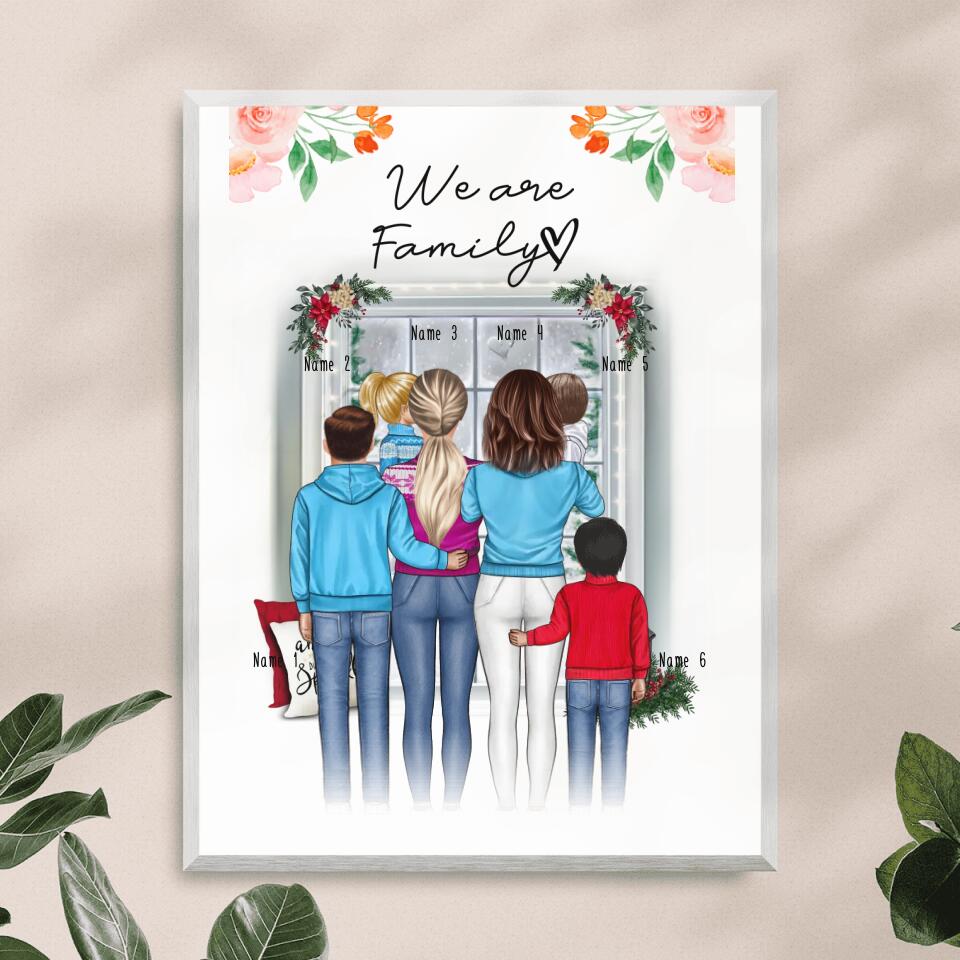 Personalisiertes Poster - Familie (lesbisch/gleichgeschlechtlich) + 1-4 Kinder - Weihnachtsposter