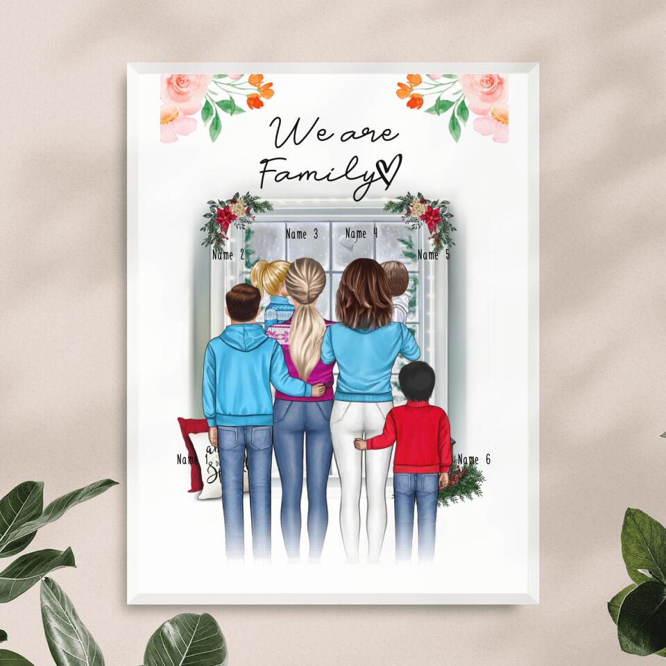 Personalisiertes Poster - Familie (lesbisch/gleichgeschlechtlich) + 1-4 Kinder - Weihnachtsposter