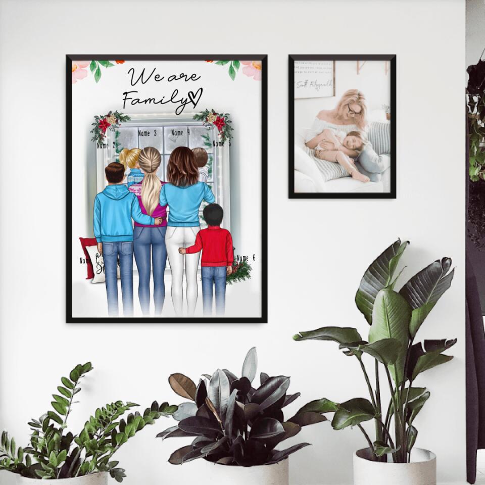 Personalisiertes Poster - Familie (lesbisch/gleichgeschlechtlich) + 1-4 Kinder - Weihnachtsposter