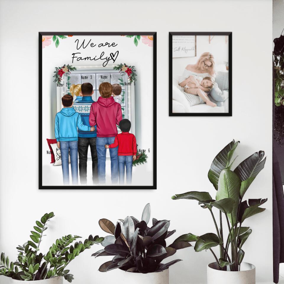 Personalisiertes Poster - Familie (schwul/gleichgeschlechtlich) + 1-4 Kinder - Weihnachtsposter