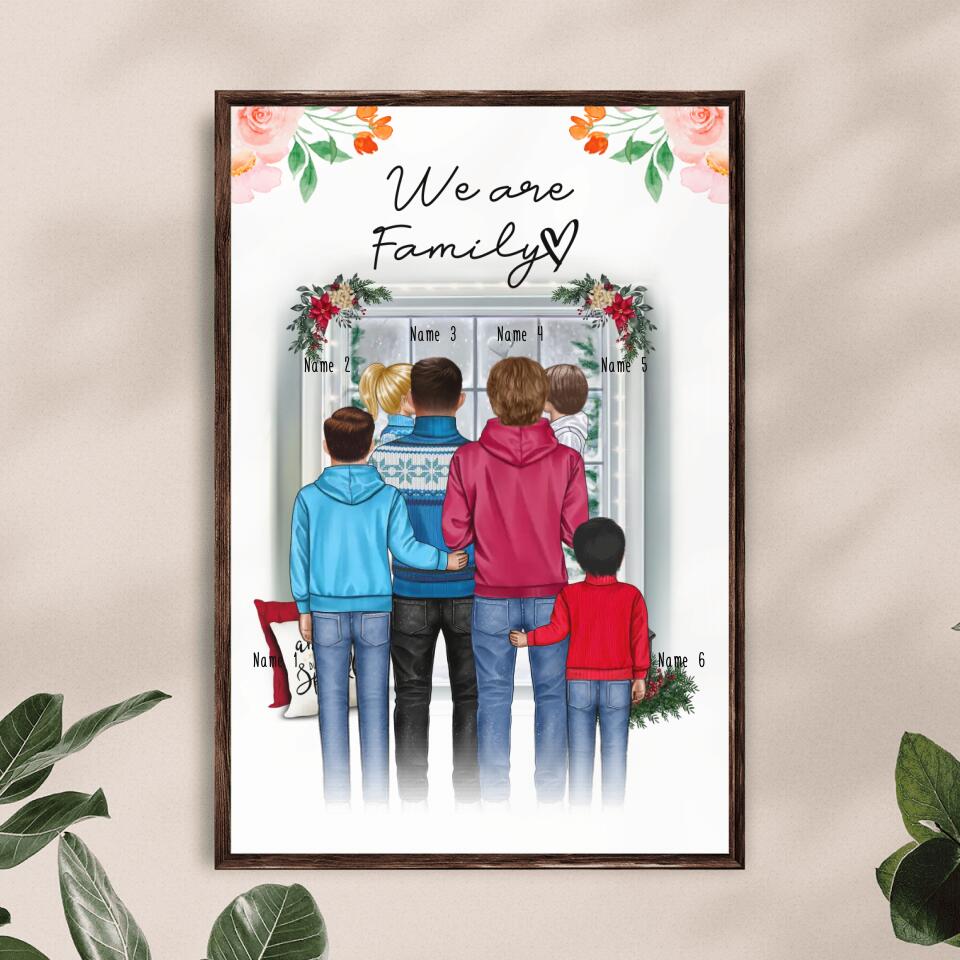 Personalisiertes Poster - Familie (schwul/gleichgeschlechtlich) + 1-4 Kinder - Weihnachtsposter