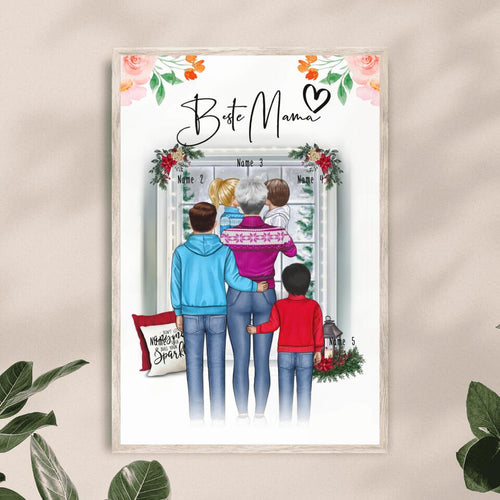 Personalisiertes Poster - Oma + 1-4 Kinder - Weihnachtsposter