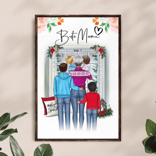 Personalisiertes Poster - Oma + 1-4 Kinder - Weihnachtsposter