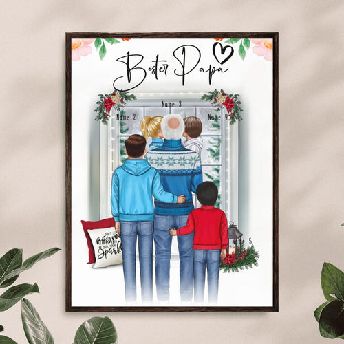 Personalisiertes Poster - Opa + 1-4 Kinder - Weihnachtsposter