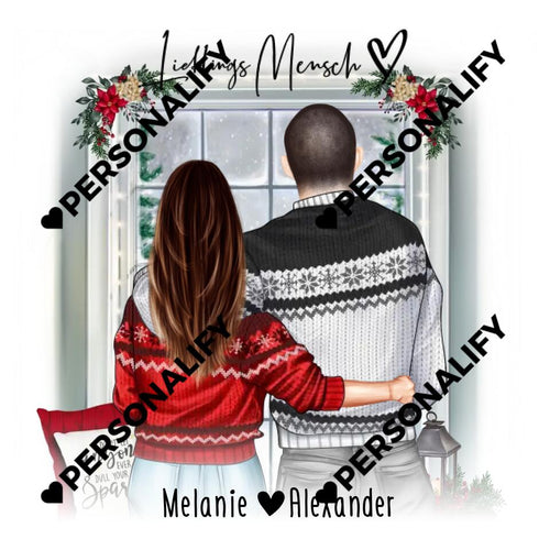 Personalisierte Leinwand mit Paar in Weihnachtspullovern (stehend) - Weihnachts-Leinwand