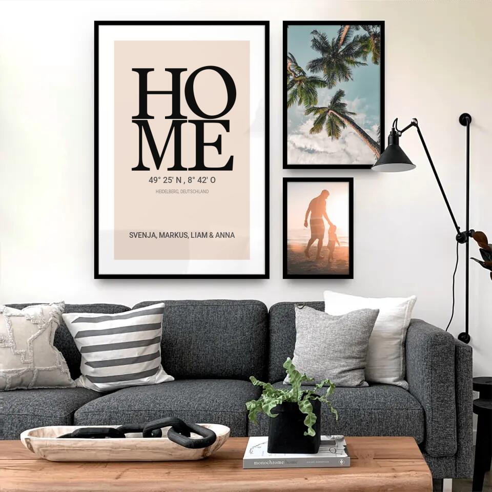 Personalisiertes Poster - HOME mit Koordinaten, Ort und Namen
