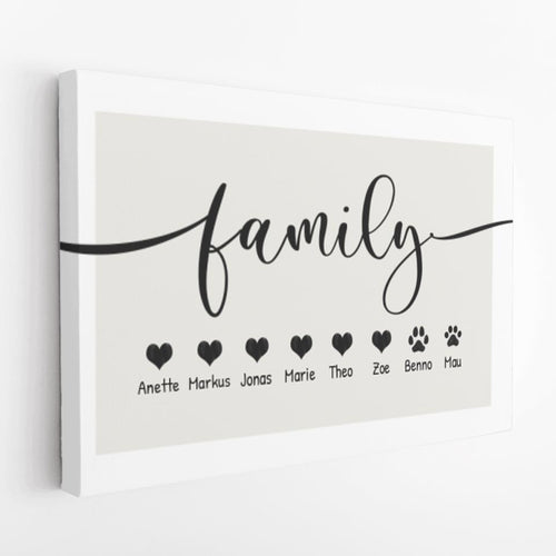 Personalisierte Leinwand - Family Schriftzug (2-8 Personen/Tiere)