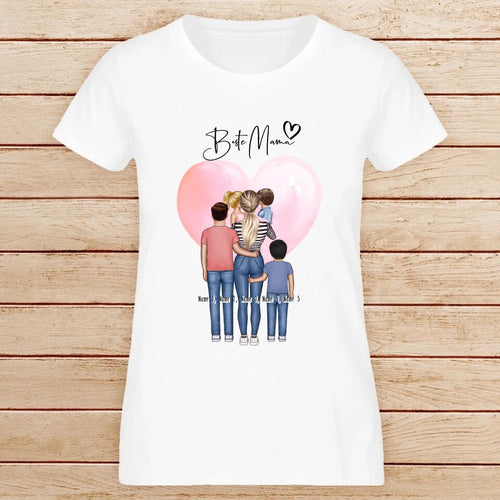 Personalisiertes T-Shirt - Mama/Mutter + 1-4 Kinder
