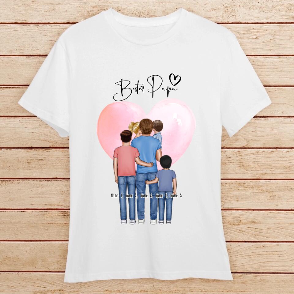 Personalisiertes T-Shirt - Papa/Vater + 1-4 Kinder