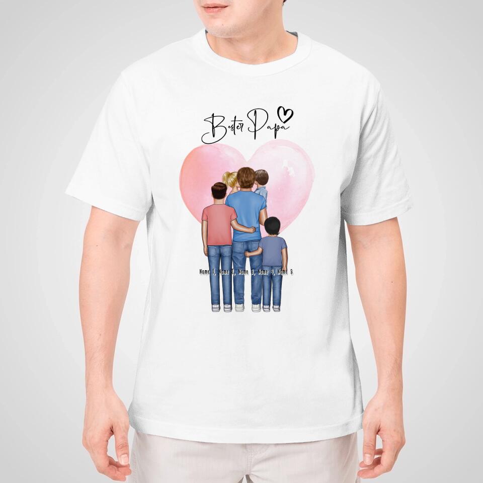 Personalisiertes T-Shirt - Papa/Vater + 1-4 Kinder