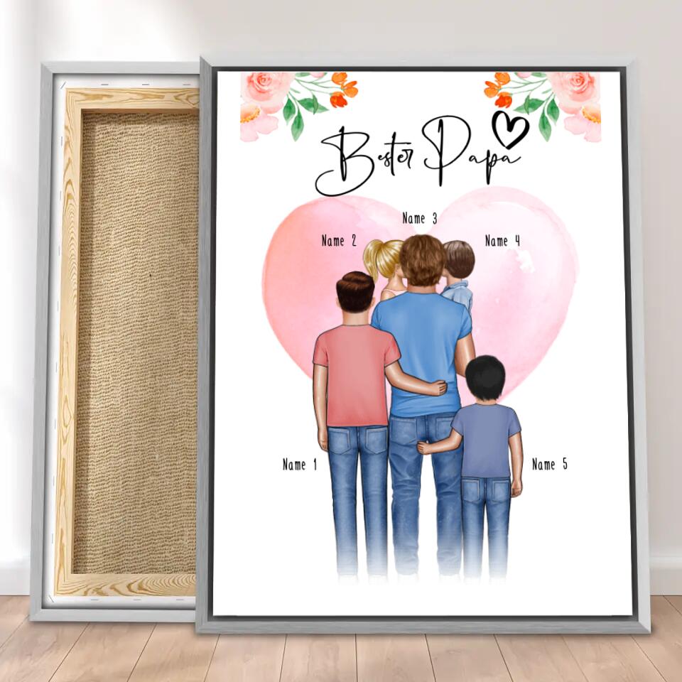 Personalisierte Leinwand - Papa/Vater + 1-4 Kinder