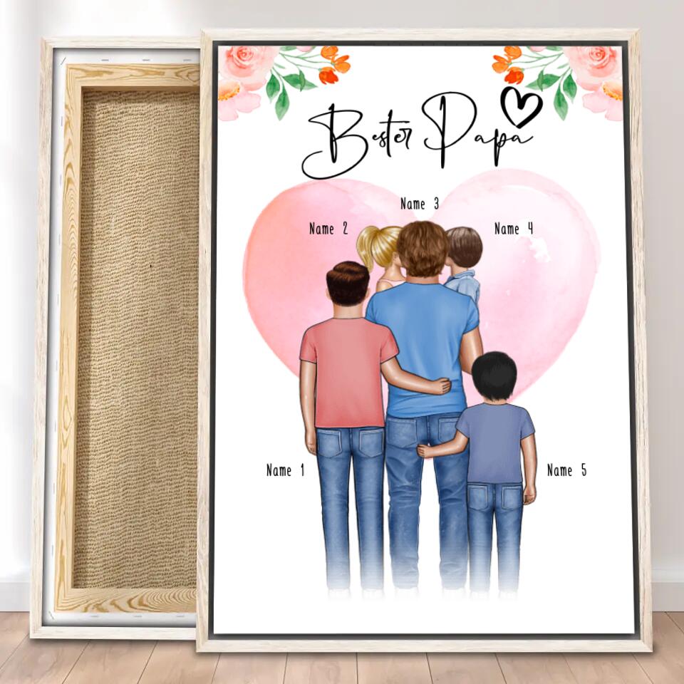 Personalisierte Leinwand - Papa/Vater + 1-4 Kinder