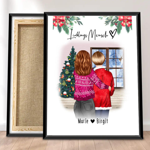 Personalisierte Leinwand - Mutter/Mama + Tochter (stehend) - Weihnachtsleinwand