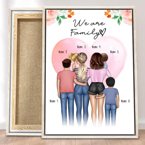 Personalisierte Leinwand - Familie (lesbisch/gleichgeschlechtlich) + 1-4 Kinder