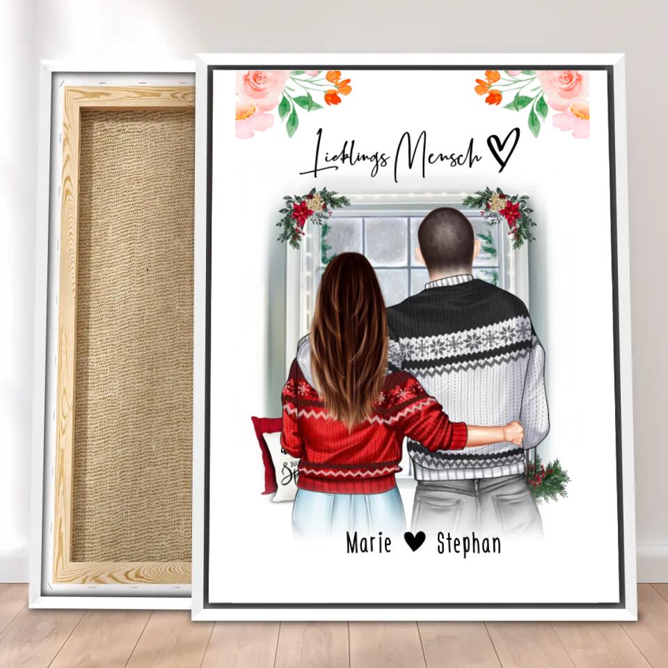 Personalisierte Leinwand mit Paar in Weihnachtspullovern (stehend) - Pärchen Leinwand - Weihnachts-Leinwand
