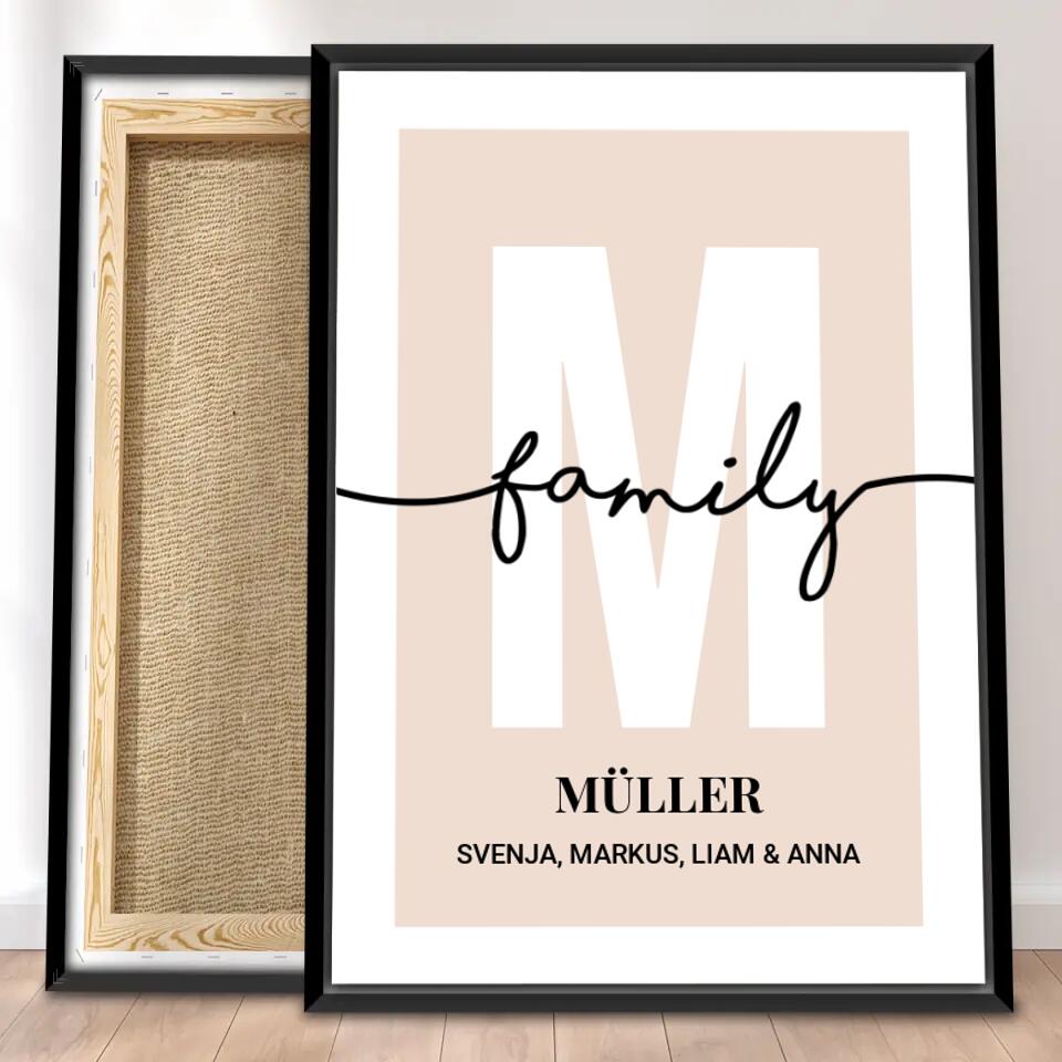 Personalisierte Leinwand - Buchstabe mit Familienname und Namen