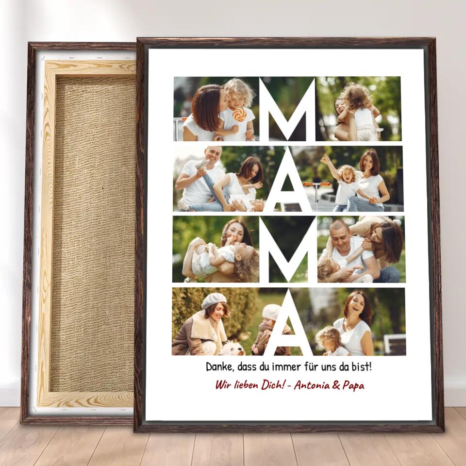 Personalisierte Leinwand - MAMA Schriftzug und Collage mit 8 Bildern