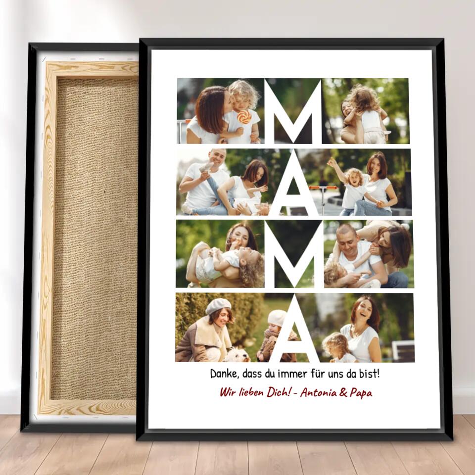 Personalisierte Leinwand - MAMA Schriftzug und Collage mit 8 Bildern