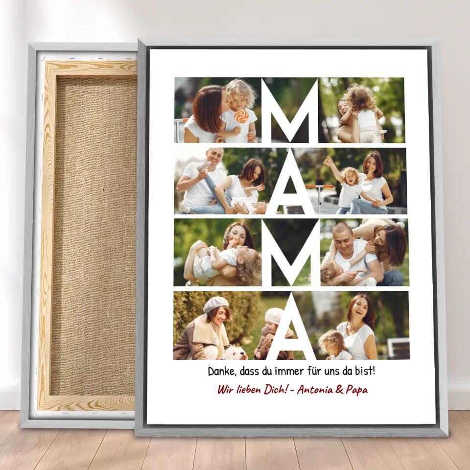 Personalisierte Leinwand - MAMA Schriftzug und Collage mit 8 Bildern