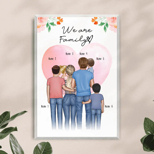 Personalisiertes Poster - Familie + 1-4 Kinder (Frau kleiner als Mann)