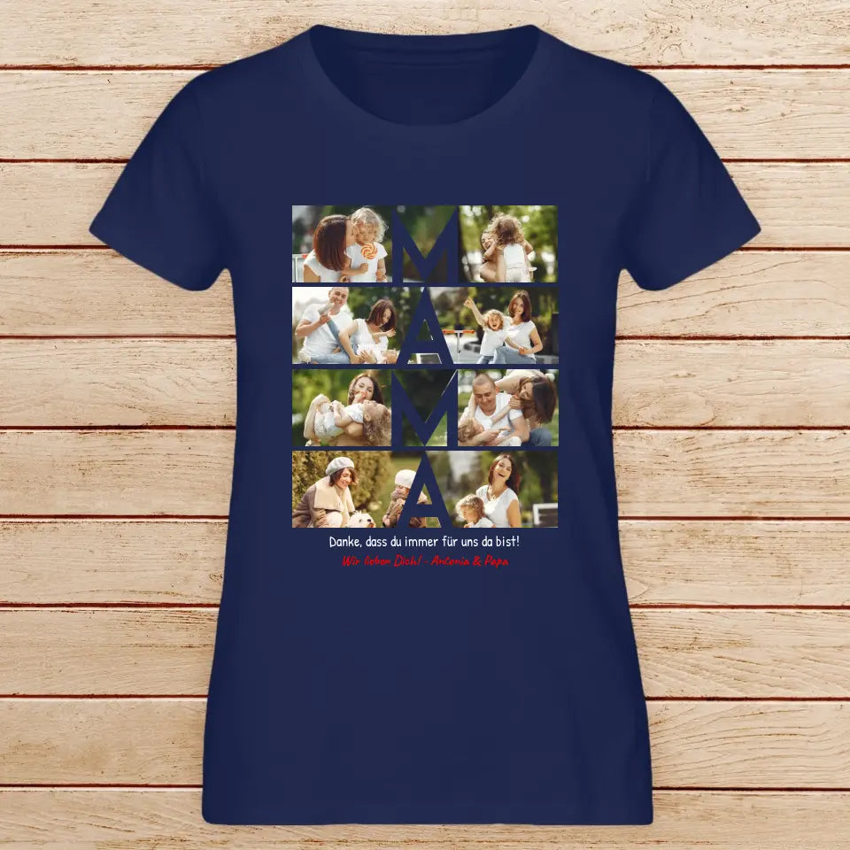 Personalisiertes T-Shirt - MAMA Schriftzug und Collage mit 8 Bildern
