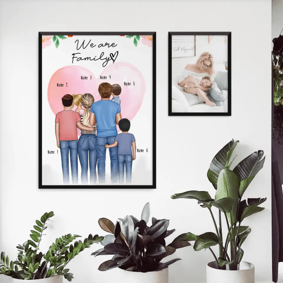 Personalisiertes Poster - Familie + 1-4 Kinder (Frau kleiner als Mann)