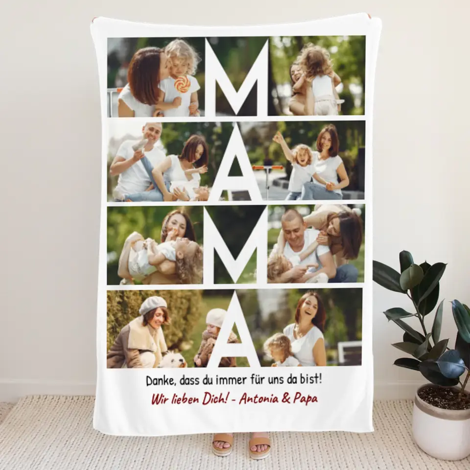 Personalisierte Decke - MAMA Schriftzug und Collage mit 8 Bildern
