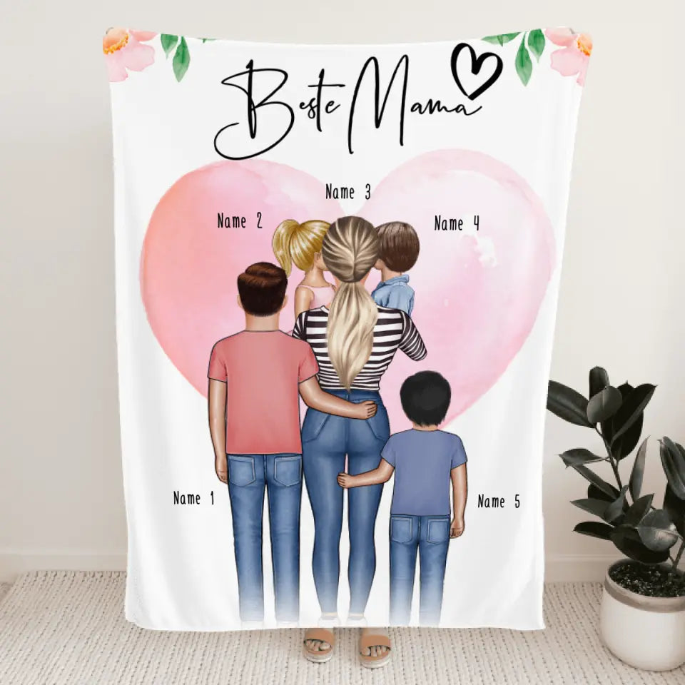Personalisierte Decke - Mama/Mutter + 1-4 Kinder