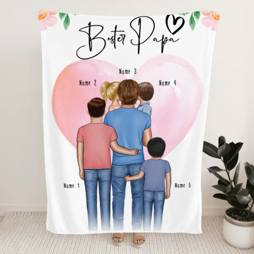 Personalisierte Decke - Papa/Vater + 1-4 Kinder