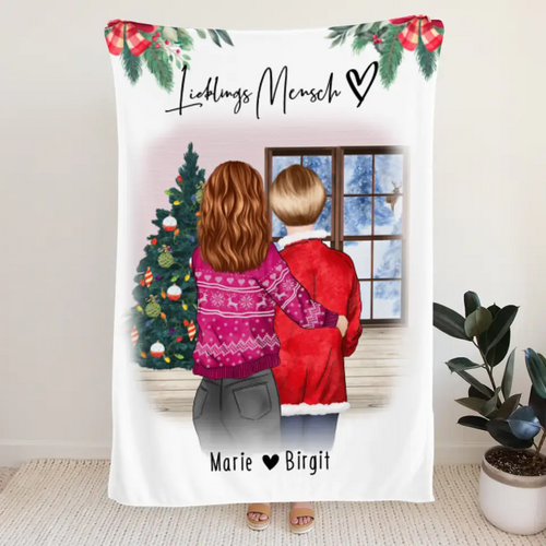 Personalisierte Decke - Mutter/Mama + Tochter (stehend) - Weihnachtsdecke