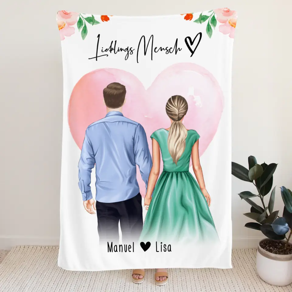 Personalisierte Decke mit Paar (stehend) - Hemd und Kleid - Pärchen Decke