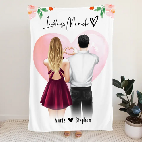 Personalisierte Decke mit Paar (stehend) - Herz mit Händen - Pärchen Decke