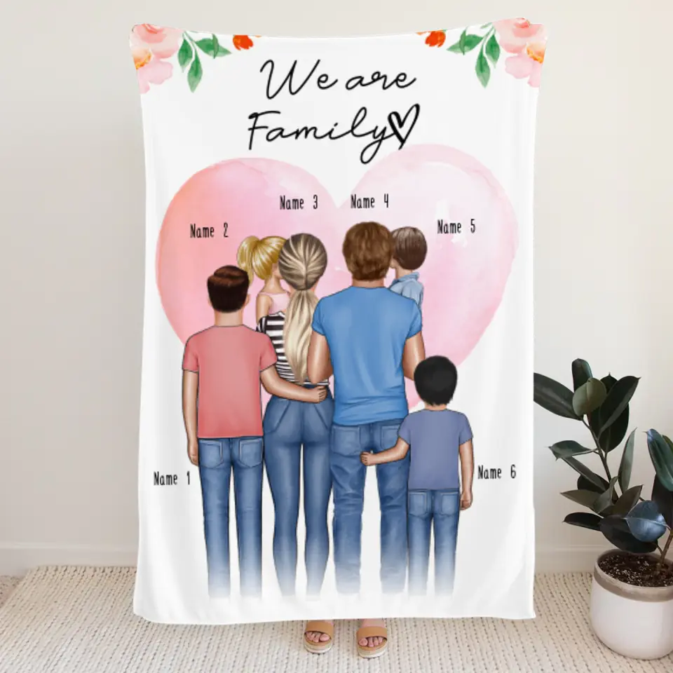 Personalisierte Decke - Familie + 1-4 Kinder