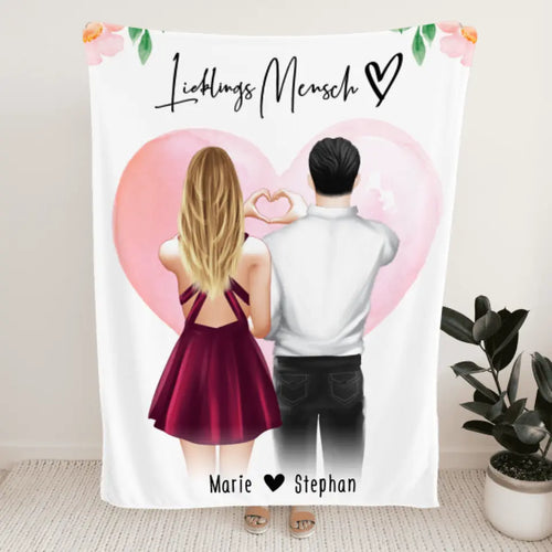 Personalisierte Decke mit Paar (stehend) - Herz mit Händen - Pärchen Decke