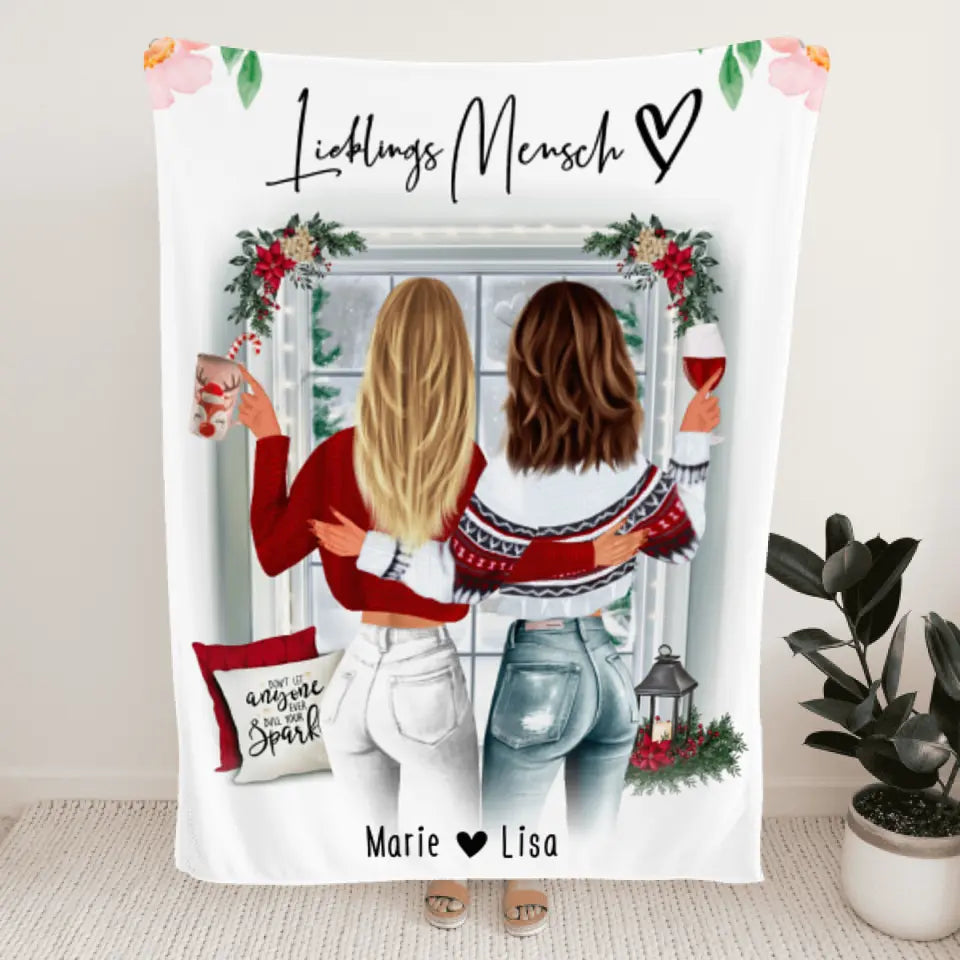 Personalisierte Decke Beste Freundin (2 Freundinnen) - Weihnachtssdecke