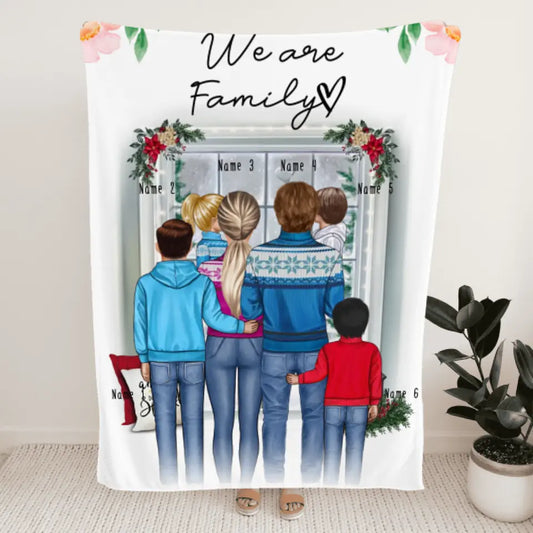 Personalisierte Decke - Familie + 1-4 Kinder - Weihnachtsdecke