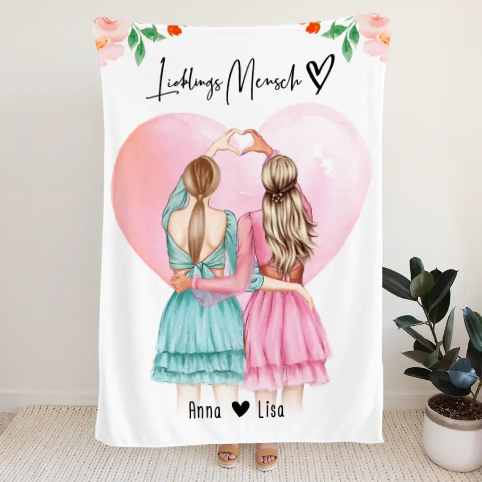 Personalisierte Decke Beste Freundin (2 Freundinnen) - Herz mit Händen