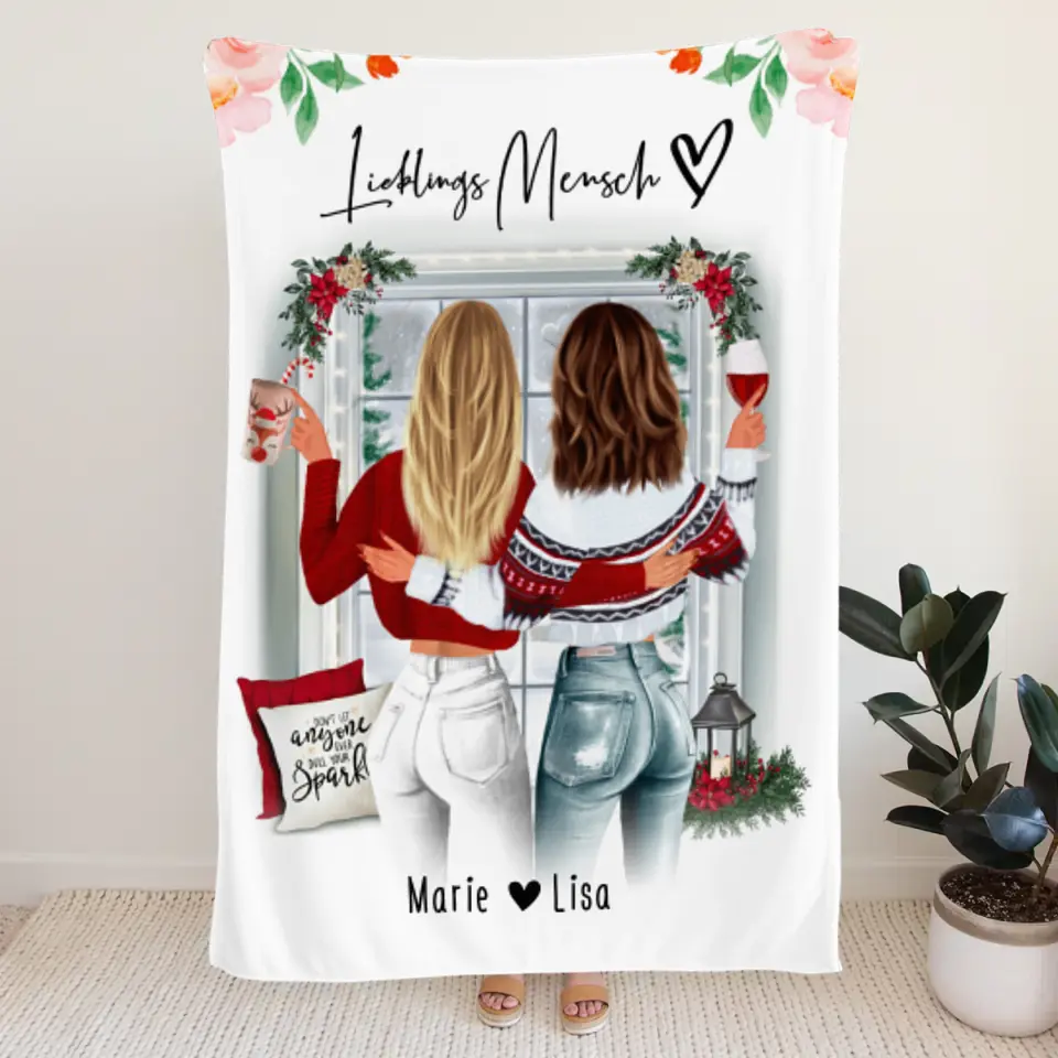 Personalisierte Decke Beste Freundin (2 Freundinnen) - Weihnachtssdecke