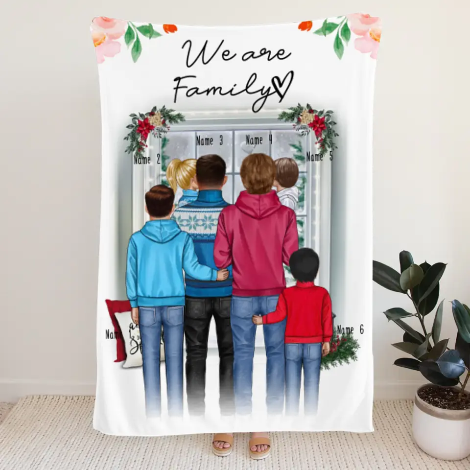 Personalisierte Decke - Familie (schwul/gleichgeschlechtlich) + 1-4 Kinder - Weihnachtsdecke