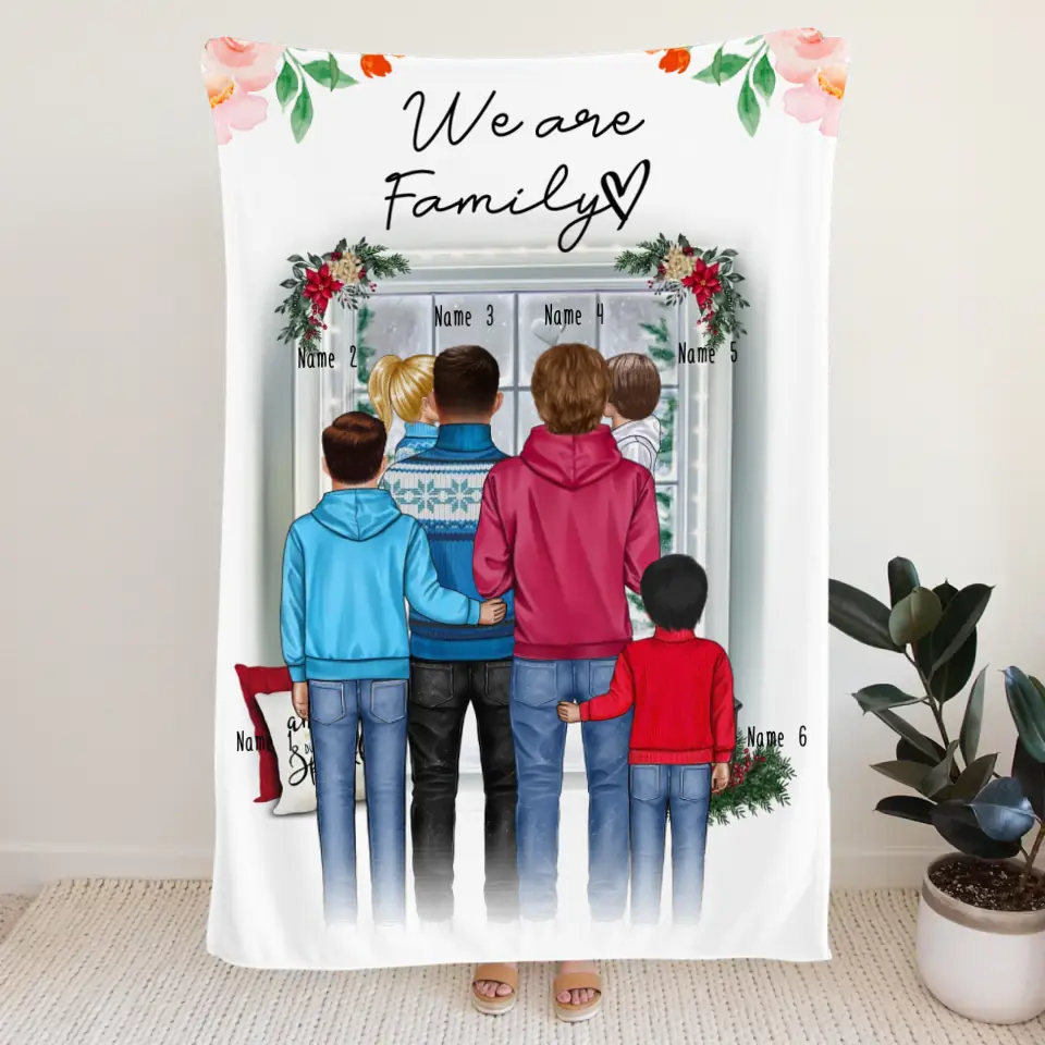 Personalisierte Decke - Familie (schwul/gleichgeschlechtlich) + 1-4 Kinder - Weihnachtsdecke